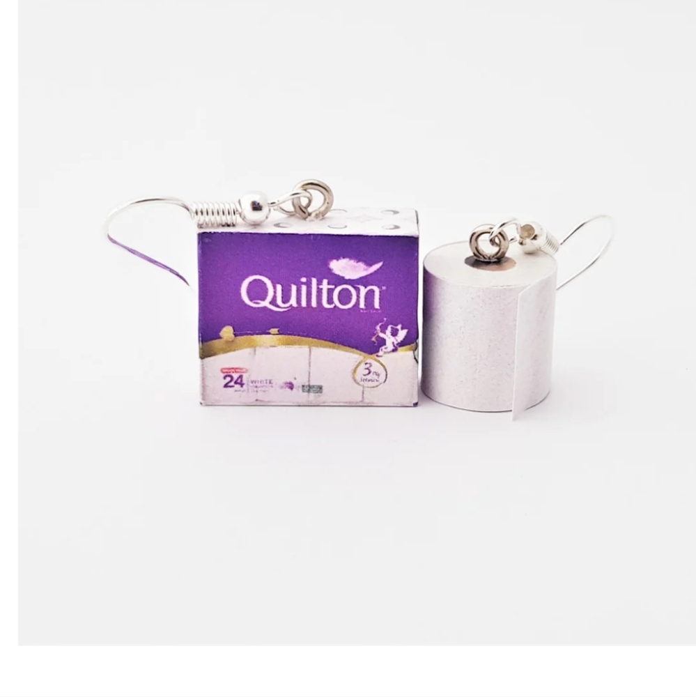 Quilton Toilet Paper Earrings - Purple and White